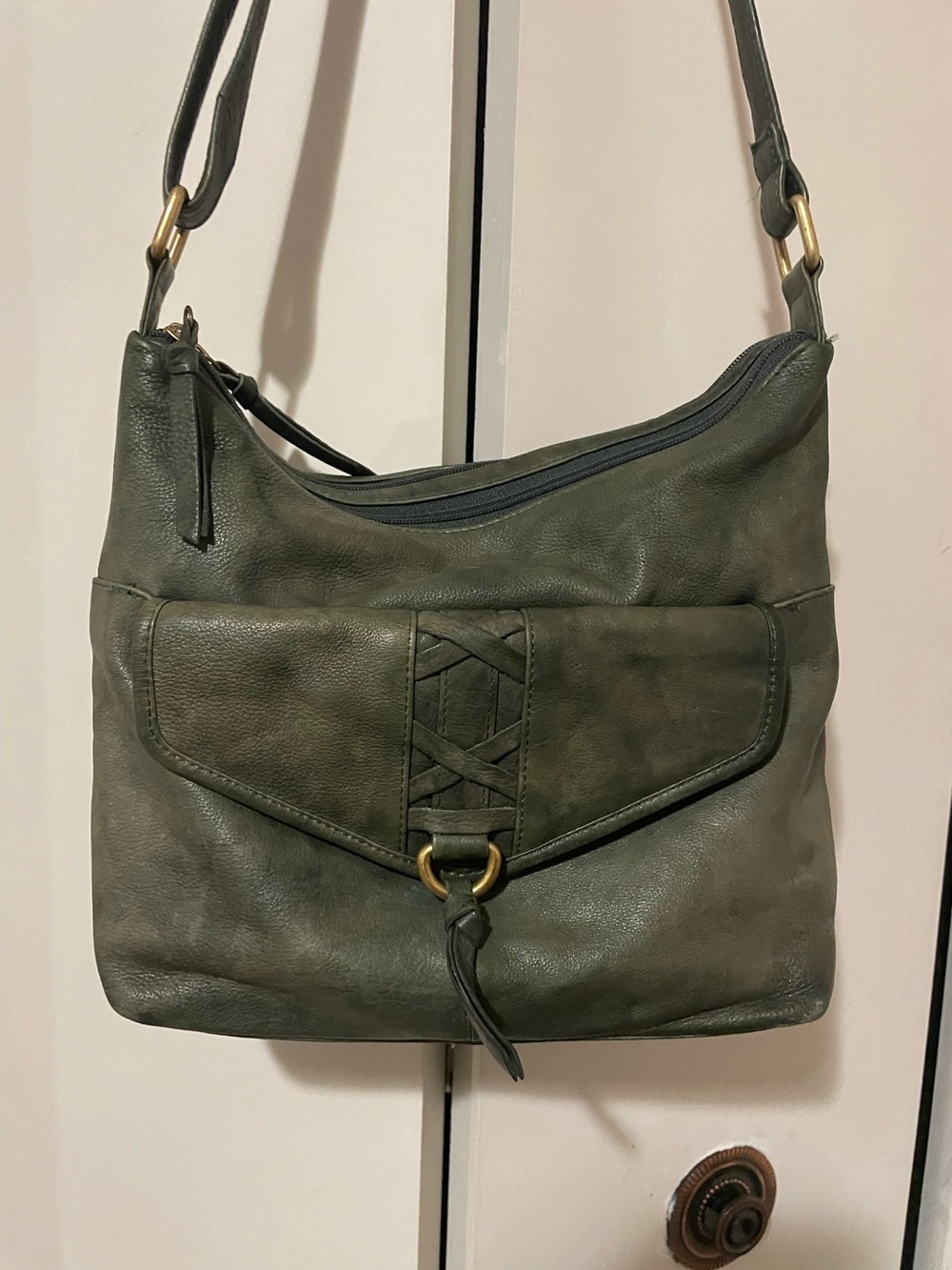 Great American Leather Works Olive Green Pebbled Leather Shoulder Bag/Purse